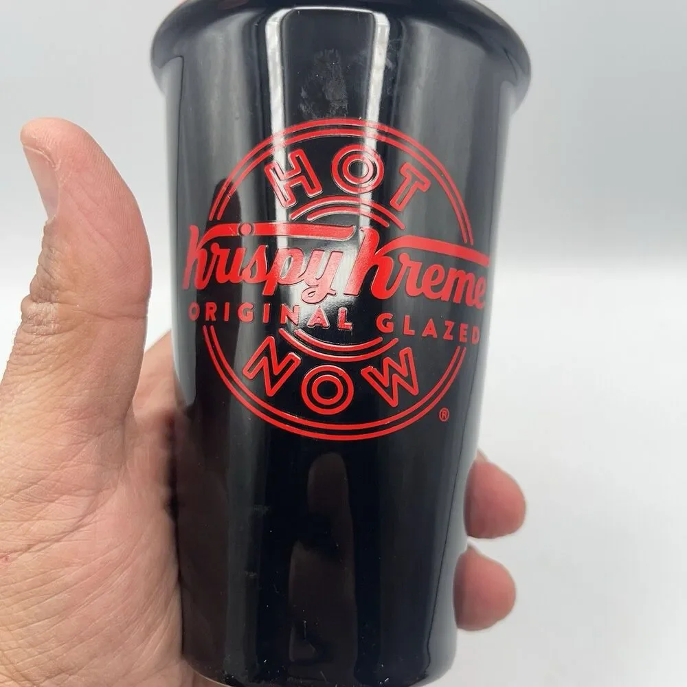Krispy Kreme Ceramic Black Travel Tumbler w/Logo – Hot Coffee Cup -  NO LID